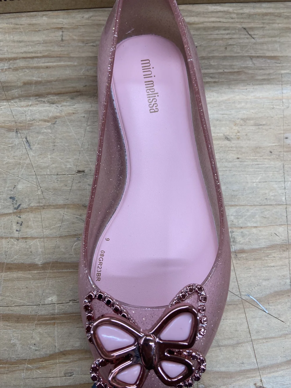 Melissa Women’s Pink Glitter Jelly Flat with Butterfly Accent